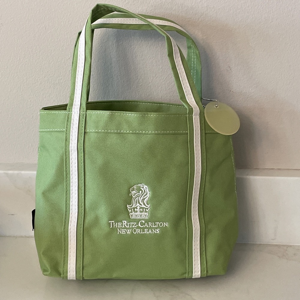The Ritz-Carlton New Orleans Green Canvas Tote Bag Resort Shoulder Shopper